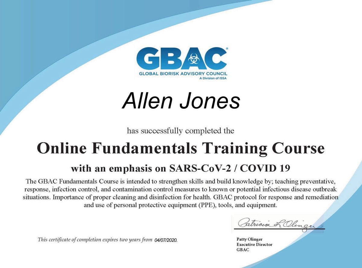 gbac disinfecting certificaiton